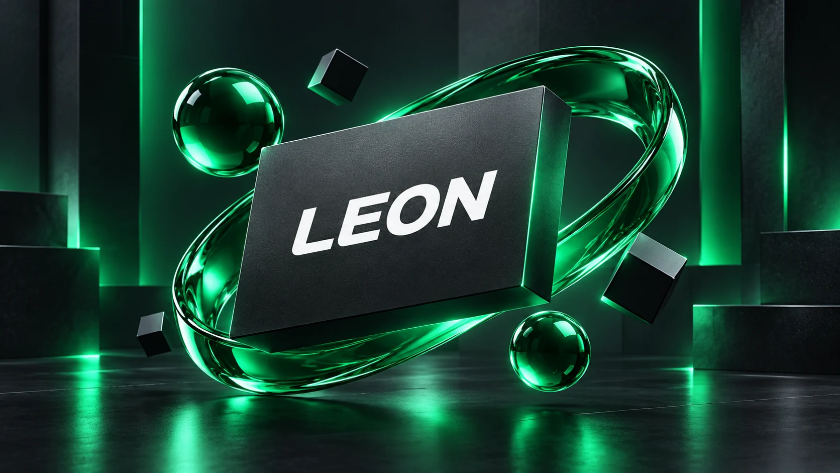 Composição gráfica Leon em preto e verde.